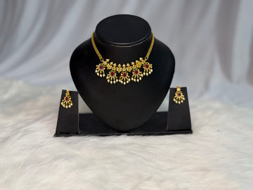 Royal Ruby Pearl Drop Necklace Set