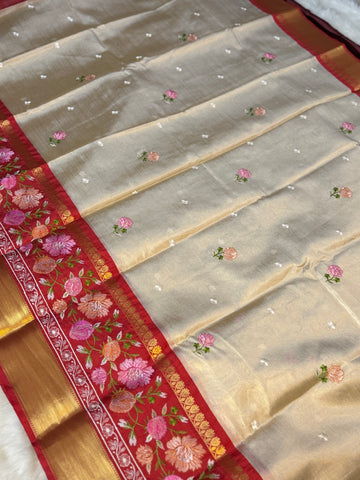 Banarasi Tissue Saree with Floral Thread Work