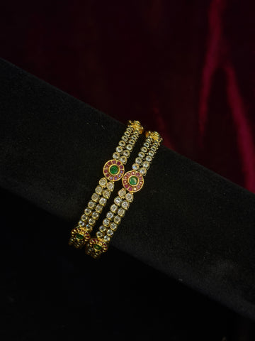 Elegant One Gram Gold Finish Bangles with Green Stone