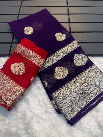 Premium Viscose Georgette Saree with Contrast Blouse – Festive & Party Wear