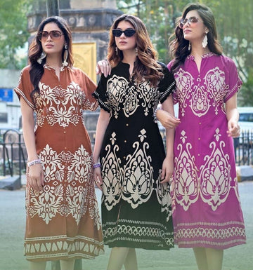 Women's Rayon Printed Thread & Handwork Dress