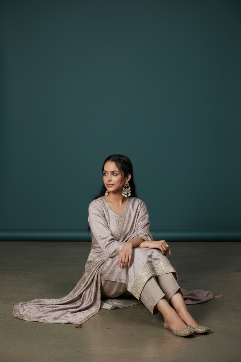 Elegant Vichitra Silk 3-Piece Kurta Set ✨
