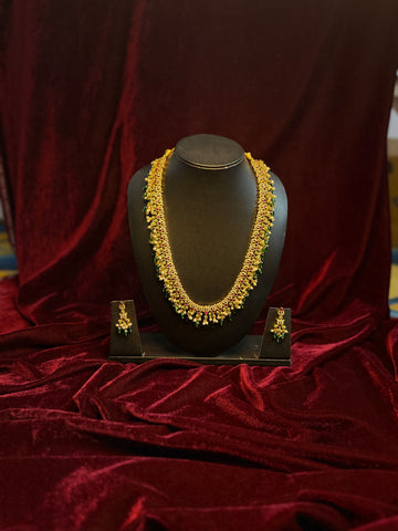 1 Gram Gold Necklace Set – Ruby & Green Stones