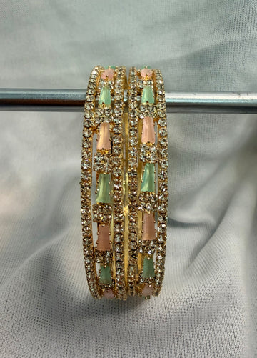 Gold Pastel Crystal Bangles Radiant Elegance Statement Set