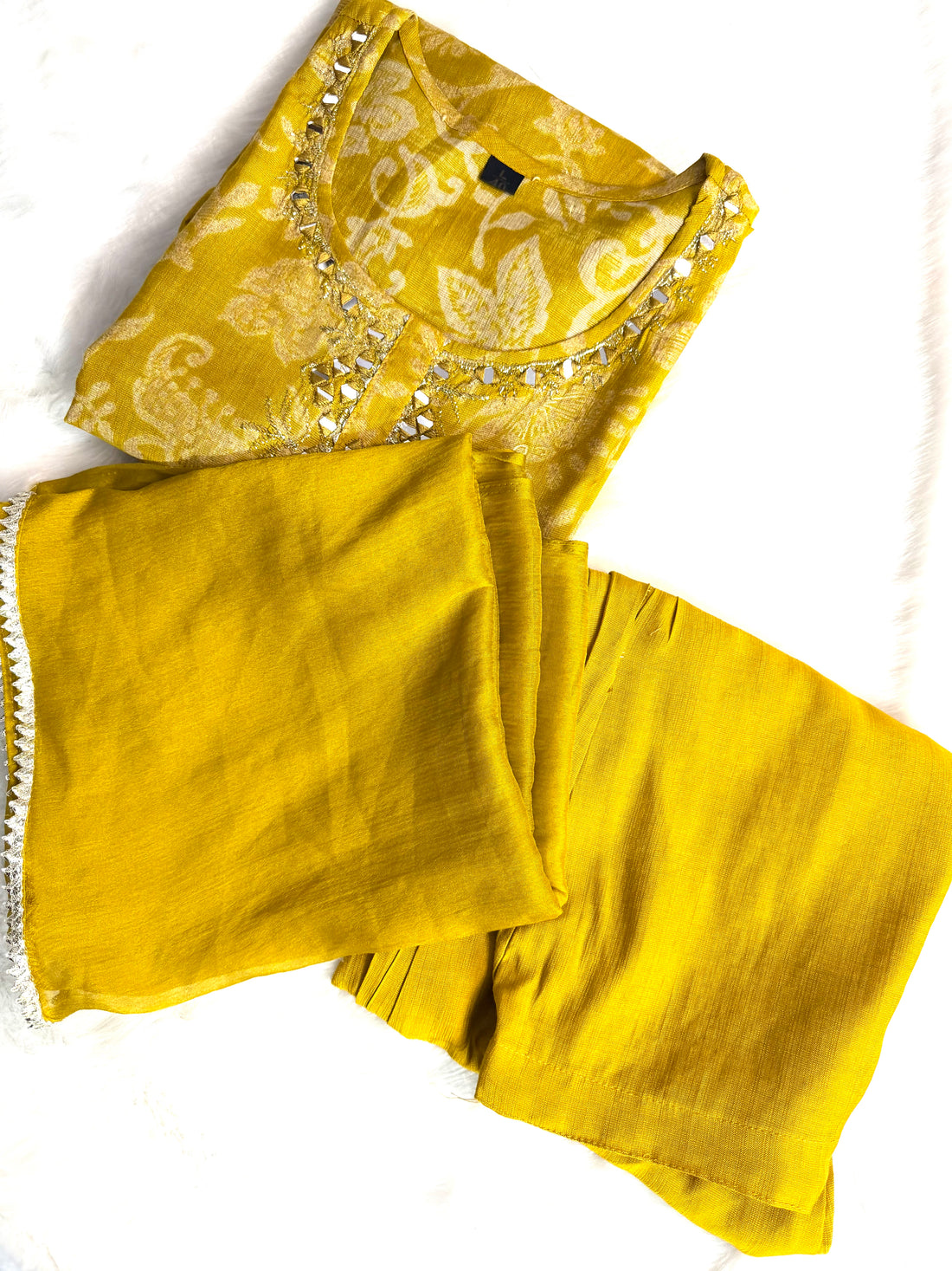 Mustard Yellow Embroidered Mirror Work 3-Piece Suit Set