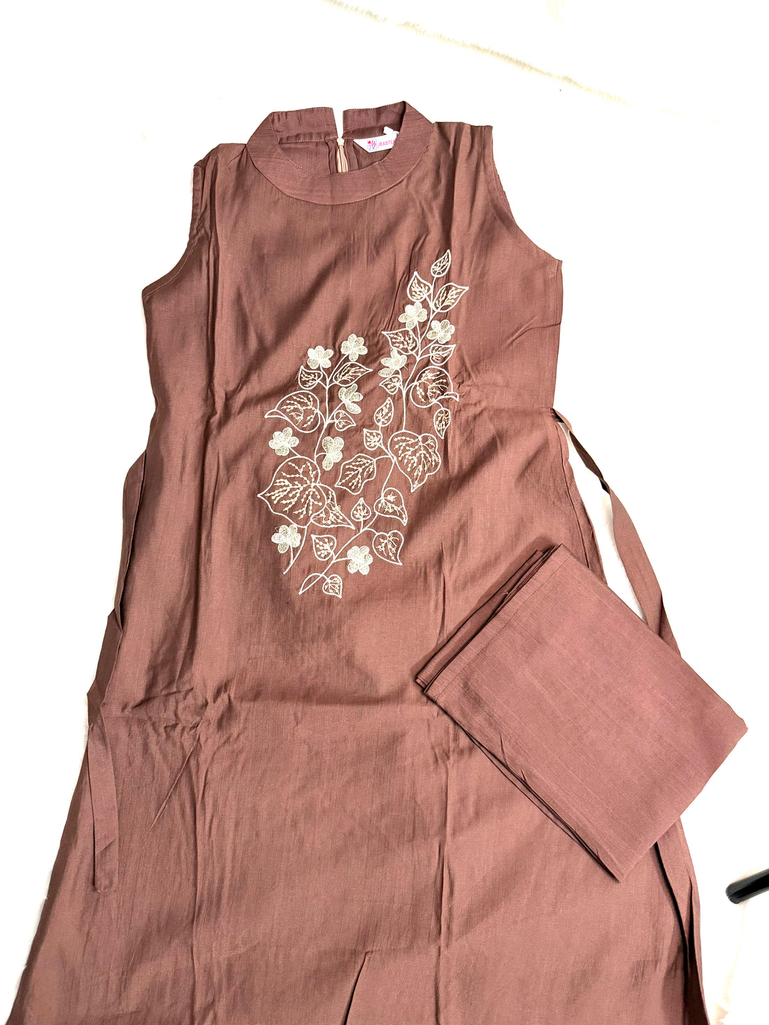 Earthy Brown Embroidered Sleeveless Kurta Set
