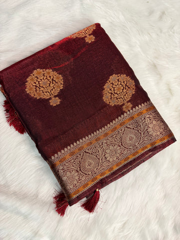 Classic Maroon Handwoven Silk Saree with Antique Zari