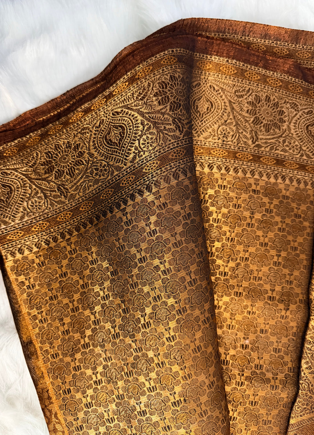 Rust Brown Handwoven Silk Saree with Antique Gold Zari