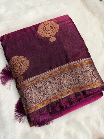 Regal Wine Purple Handwoven Silk Saree with Antique Zari