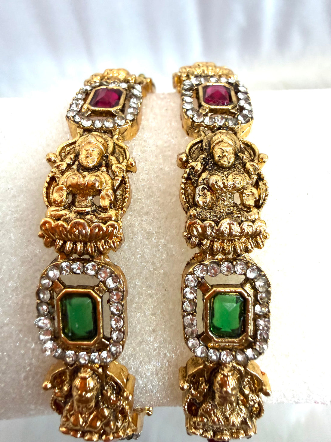 Antique Lakshmi Temple Bangles with Ruby & Emerald Kundan Stones