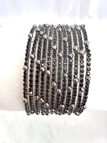Black and gold Crystal Multi-Row Statement Bracelet