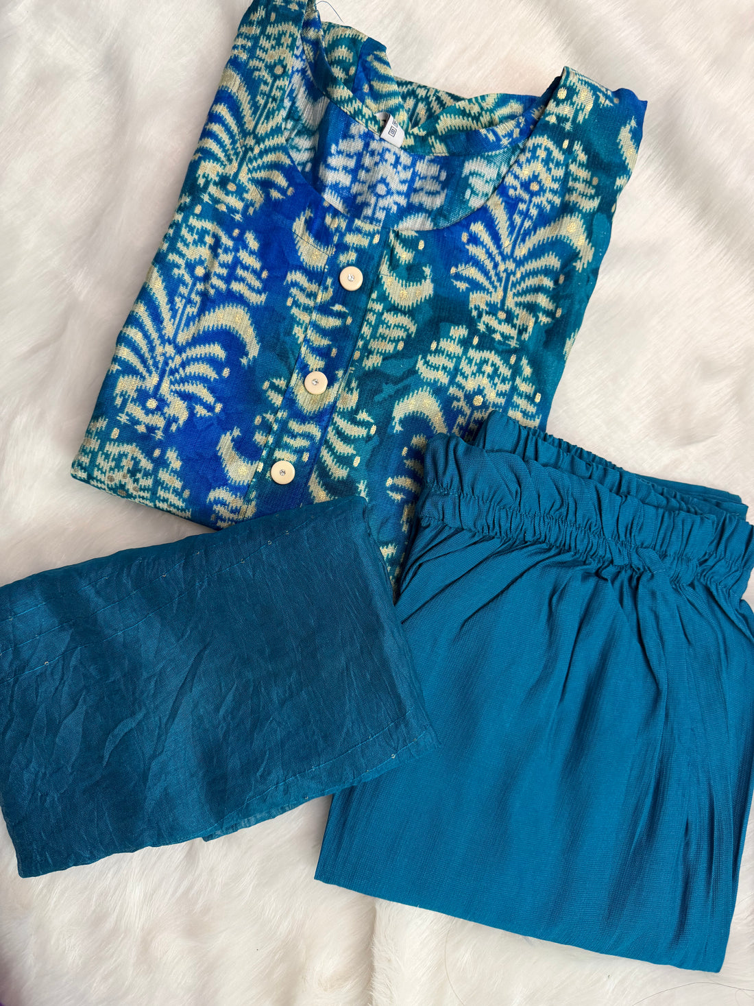Teal Blue Printed 3-Piece Kurta Set with Dupatta