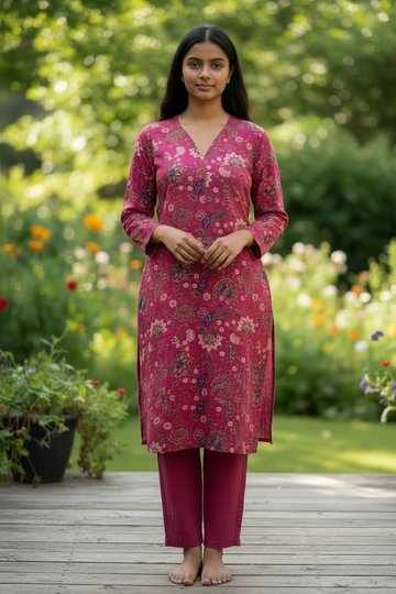Rani Pink Floral printed set of 2 pcs