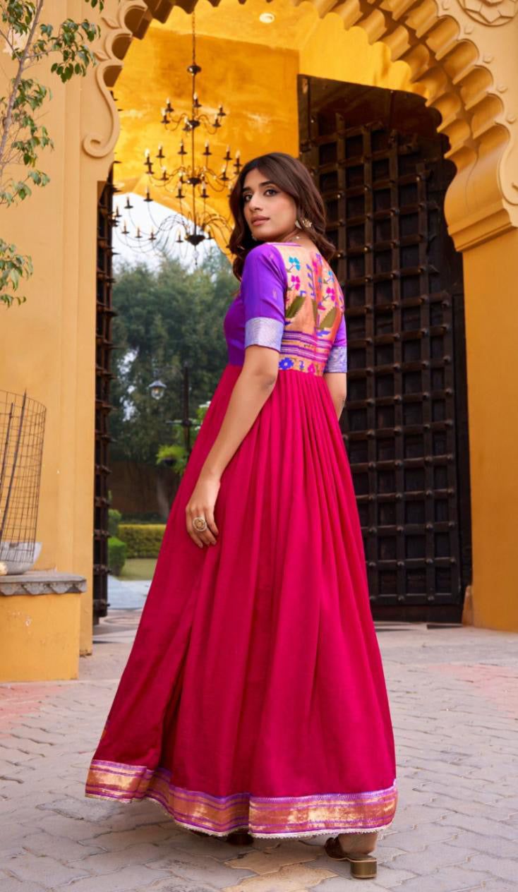 Our Anarkali Gown with Zari Border+Any one bangle FREE