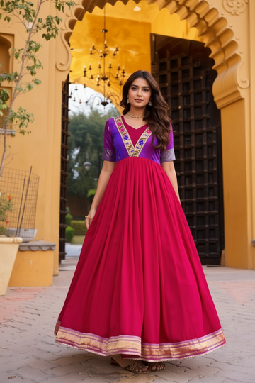 Our Anarkali Gown with Zari Border+Any one bangle FREE