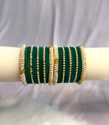 Velvet Bangles Set with Pearl & Gold Finish