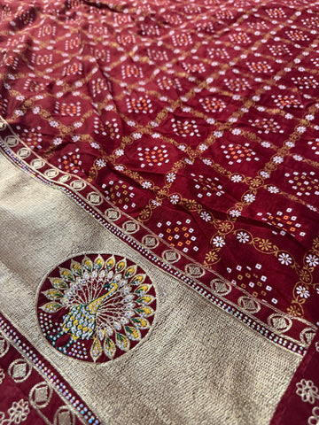 Vichitra Khadi Nandini Silk Bandhini Saree Combo with Choker & Bangles