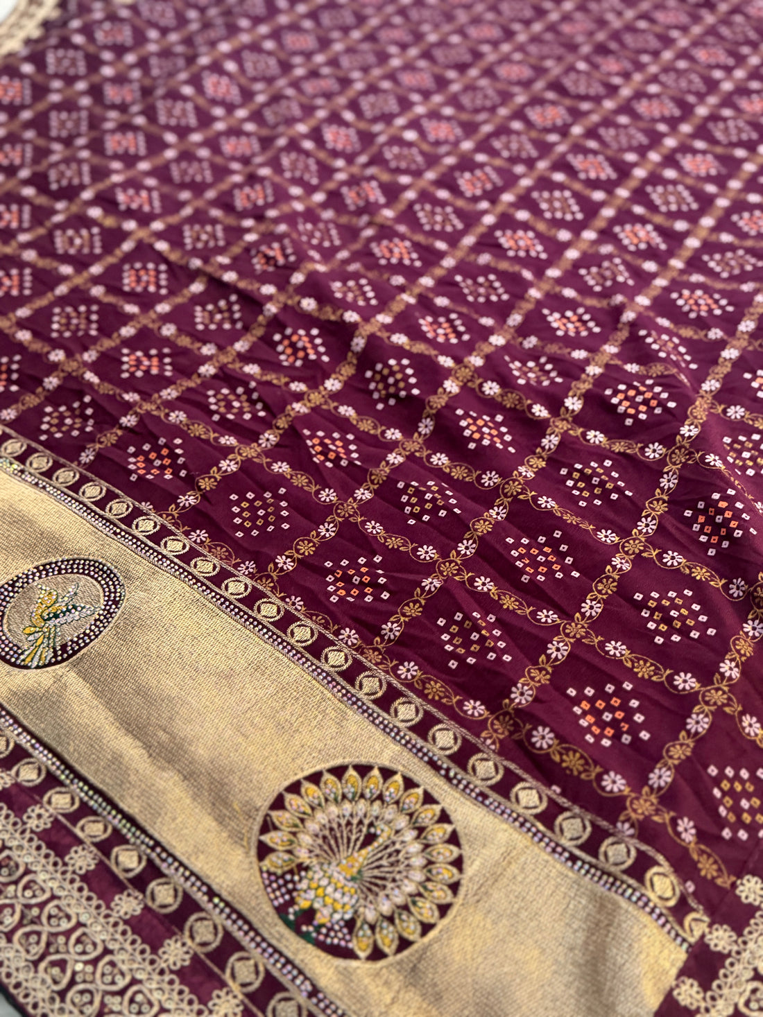 Vichitra Khadi Nandini Silk Bandhini Saree Combo with Choker & Bangles