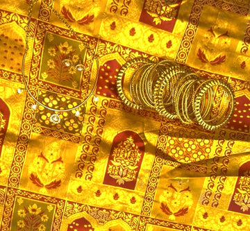 Day 1 Combo Set – Banarasi Silk Saree with Choker Set & Threadwork Bangles
