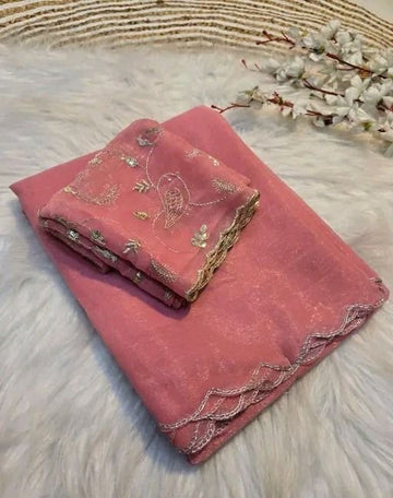 Elegant Soft Silk Saree with Embroidered Blouse – 4Colours Available