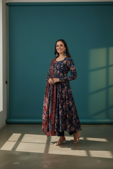 Midnight blue floral Anarkali set✨