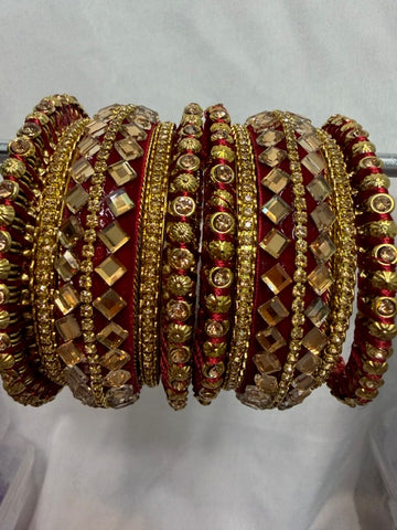 Classic Crimson Red & Gold Bridal Bangle Set