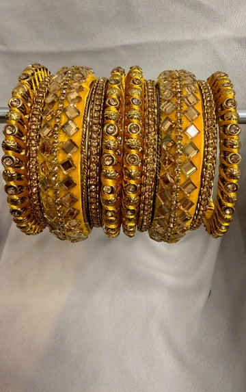 Radiant Yellow & Gold Embellished Bridal Bangle Set