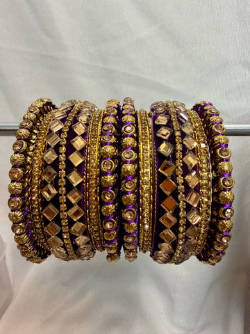 Royal Purple & Gold Embellished Bridal Bangle Set.