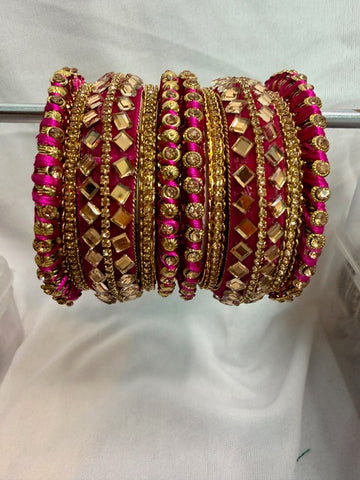 Fuchsia Pink & Gold Designer Bridal Bangle Set