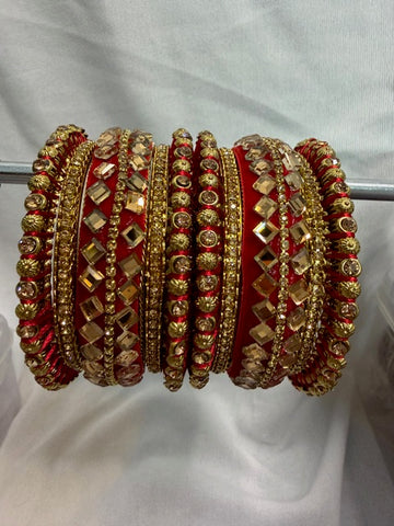 Royal Red & Gold Embellished Bridal Bangle Set
