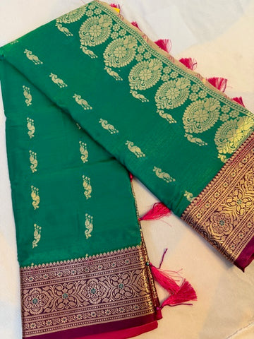 Elegant Green Silk Saree with Rich Zari Border