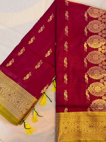 Royal Red & Gold Woven Silk Saree with Traditional Motifs