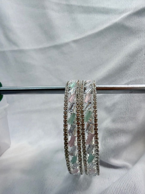 Pastel Sparkle Crystal Bangles Elegant Silver-Tone Statement Set